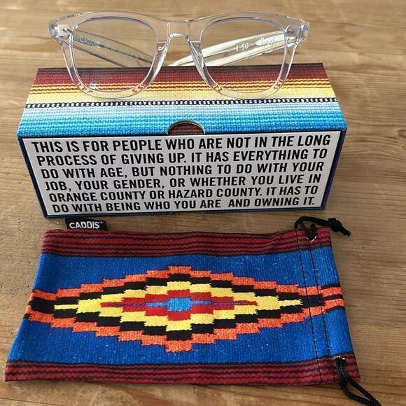 CADDIS Reading Glasses NEW in box + Bag Color - Vodka/Clear lense strength 1.50 - Picture 2 of 12